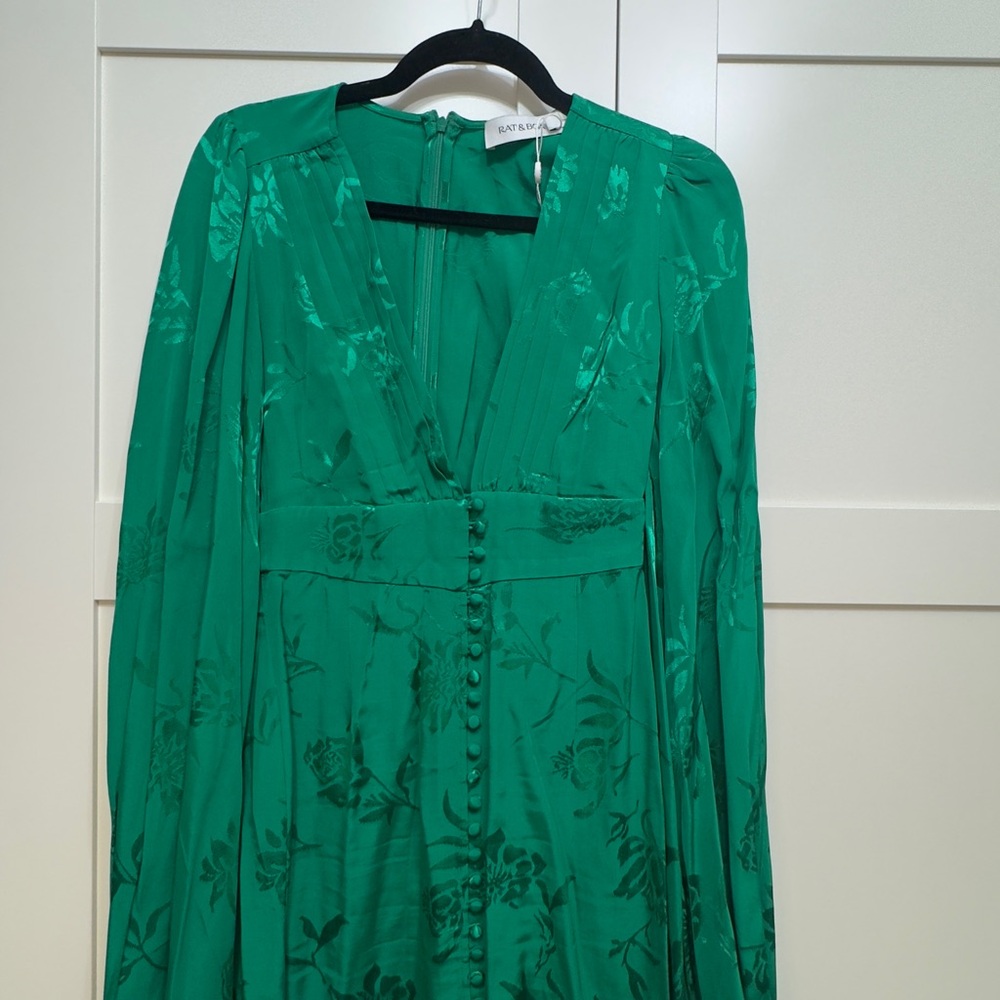 Rat & Boa Isabella mini dress green v-neck balloon sleeves XS